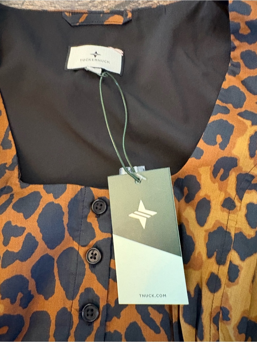 Tuckernuck Leopard Graciela Dress Womens 6 Brown NWT Square Neck Puff Sleeve - Picture 9 of 13